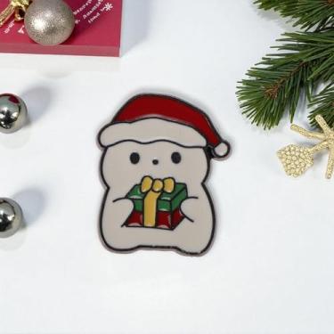 Imagem de Generic 1 peça de broches de Natal série 1 # caixa de presente liga de cera gotejamento branco vermelho 2,2 x 2,6 cm