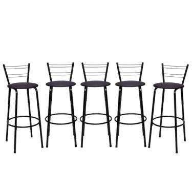 Imagem de Banqueta Altas Flórida Estrutura Preta 70cm Para Balcão Cozinha, Bar, Bistrô, Americano Kit 05 Unidades - Itagold (Marrom Escuro)