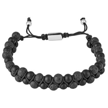 Imagem de Pulseira Nordic Vulcan Pedra Vulcânica e Ágata Negra 6mm 18 a 25cm Ajustável