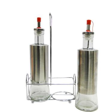 Imagem de Galheteiro Vidro/Inox 300Ml 2 Peças Com Suporte