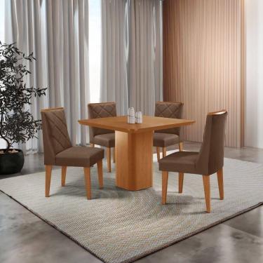 Imagem de Mesa De Jantar Eloise Canto Copo 4 Cadeiras Isadora Moderna Veludo Marrom/naturalle