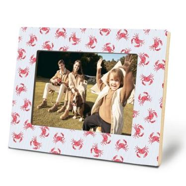 Imagem de Yomisex Porta-retrato de praia de caranguejo vermelho, 10 x 15 cm, porta-retratos náuticos, presentes de caranguejo, azul listrado, para decoração de mesa e parede