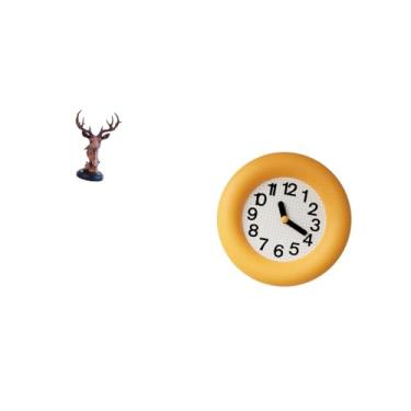 Imagem de Fenteer Ornamento de Cabeça de Veado, Estátua de Resina, Estatueta de Artesanato Animal, Adorno Decorativo para Mesa de Cabeceira, Relógio de Parede Analógico