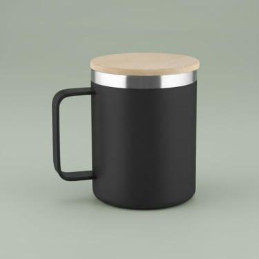 Imagem de Caneca Térmica 400ml com Tampa de Bambu – Parede Dupla, Elegante e Mantém a Temperatura