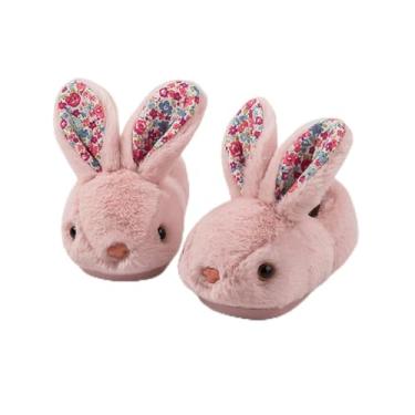 Imagem de Pantufas infantis de coelhinho para crianças, meninos, meninas, animais fofos, macios de pelúcia para casa de bebê, para uso interno, inverno, quarto, antiderrapante, coelho, quente, sapatos, rosa