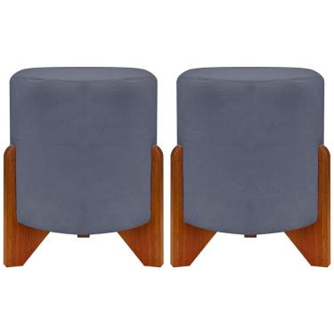 Imagem de Kit 2 Puffs Decorativo Redondo Confortável Para Sala Quarto Penteadeira Eloah Suede