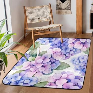 Imagem de Tapete de área para sala de estar, lavável à máquina, flor, roxo, retrô, antiderrapante, tapete macio, para sala de estar, quarto, sala de jantar, berçário, cozinha, decoração de casa