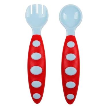 Imagem de Kit Talheres Infantis Antiderrapante Colher e Garfo Ergonômicos para Bebê Seguros, Coloridos e Fáceis de Segurar para Introdução Alimentar (Branco e Vermelho)