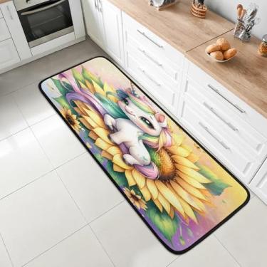 Imagem de 2 x tapete de corredor de 1,8 m, lavável, antiderrapante, tapete de entrada macio, tapetes de cozinha, para corredor, entrada, cozinha, banheiro, lavanderia, quarto, decoração de casa, flor, unicórnio