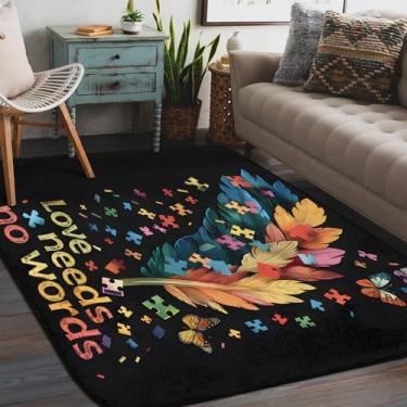 Imagem de Tapete de área para sala de estar, lavável à máquina, cor de penas de autismo, antiderrapante, tapete macio para sala de estar, quarto, sala de jantar, berçário, cozinha, decoração de casa
