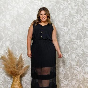 Imagem de Vestido Feminino Plus Size Com Recorte Em Tule Na Barra Deep - Rosana 