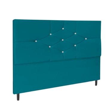Imagem de Cabeceira Cama Box Casal 140 Cm Virgínia Suede Azul Tiffany