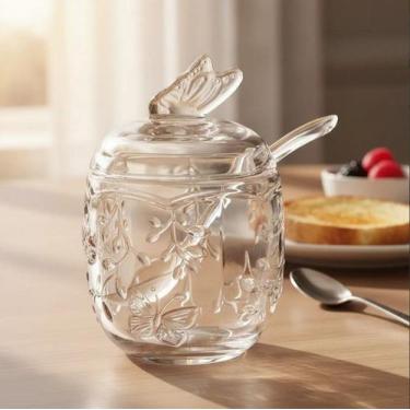 Imagem de Açucareiro com Colher Pote Porta Açúcar em Cristal 250ml Transparente 