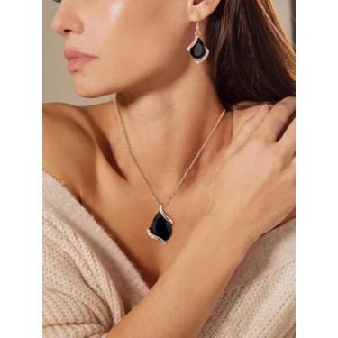 Imagem de 3 peças conjuntos de joias de vidro de liga de lágrima, conjuntos de brincos de colar com pingente para mulheres, joias personalizadas, 470 mm, 7.2×6.6×1.3cm, Liga de aço, Sem Pedra Preciosa