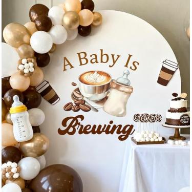 Imagem de Decalque de parede A Baby is Brewing - Decorações de chá de cerveja de bebê - Decorações de festa com tema de café