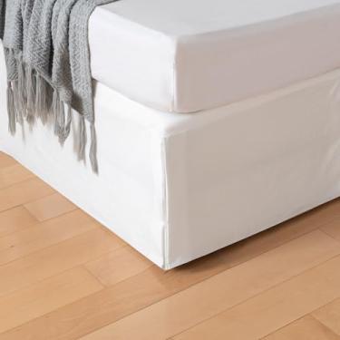 Imagem de Saia para cama queen, xadrez, macia, quadruplo, plissada, plissada, babados, 35,5 cm, ajuste fácil, lavável na máquina (branca)