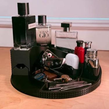 Imagem de Organizador Multiuso para Perfumes, Cosméticos e Acessórios/Bandeja Moderna com Gaveta Oculta Design Preto Elegante