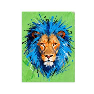 Imagem de Animais Pintura Arte Parede - Leão Azul - Impressões em tela - Moderno Colorida Pôster para decoração sala de estar 40x50cm Sem Moldura