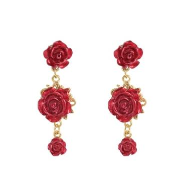 Imagem de Just Follow Brincos de flor rosa retrô para mulheres, delicado floral, joia de festa de aniversário, Large, Resina, Sem pedra preciosa