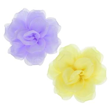 Imagem de PATIKIL 2 peças broche de flor de tecido de cetim grande de 12 cm para mulheres broches florais elegantes de organza para casamento, dança, festa, roupas, vestido, chapéu, acessórios, roxo, amarelo