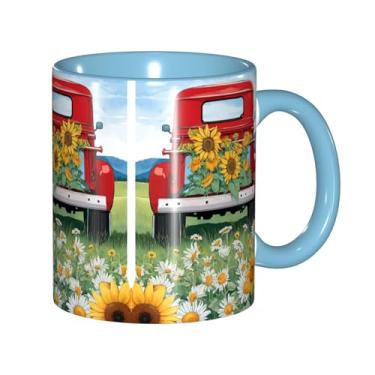 Imagem de Zeraoke Canecas de café criativas com estampa de girassol de verão, personalizadas, presente para família, tamanho de 325 ml, unissex