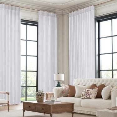 Imagem de Cortinas plissadas de linho transparente extra longas 332 polegadas de comprimento, filtragem de luz 3,4 m de altura, cortinas de teto plissadas brancas para sala de estar, quarto, boho, casa de