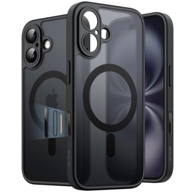 Imagem de JETech Capa Magnética para iPhone 16 6,1 Polegadas com Botão de Controle de Câmera, Compatível com MagSafe, Capa Capinha de Telefone Fina à Prova de Choque com Fundo Fosco Translúcido (Preto)