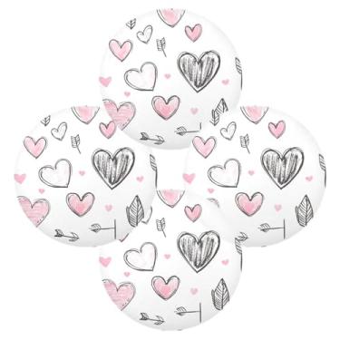 Imagem de Wassud Jogo americano conjunto de 4 tapetes redondos de corações e flechas para cozinha e jantar tapetes laváveis resistentes ao calor para decoração de mesa 39 cm