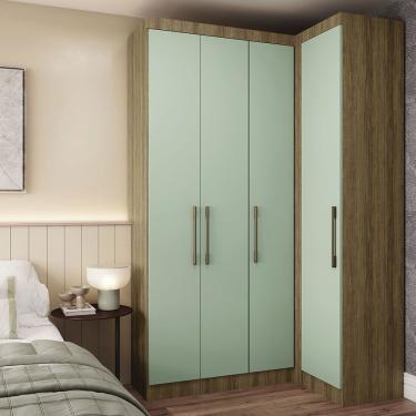 Imagem de Guarda Roupa De Canto 2 Peças 4 Portas Paris Luciane Móveis Avelã Pf-verde Pf