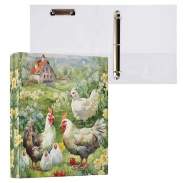 Imagem de Wassud Pasta de anéis de galinhas na pastagem com clipe organizador de 3 anéis com fichário decorativo de bolso transparente A4 suporte de documentos para escritório, casa, pacote com 2