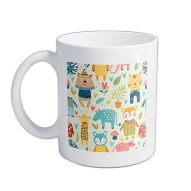 Imagem de Caneca Xícara de Café Porcelana 300ml Com Desenho de Coelhos Rosa e Branco