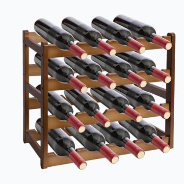 Imagem de Janedream Rack de vinho de bambu de 4 camadas para 16 garrafas, prateleira de armazenamento de vinho de bancada fácil de montar, suporte de vinho de mesa resistente para cozinha, armário interno