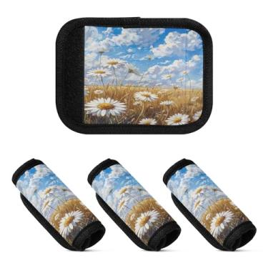 Imagem de Qilmy Blooming Daisies Bagagem Handle Wrap Pacote 2 Identificadores de Bagagem Tag Comfort Handle Grips Capa para Carrinho de Viagem Bolsa Mala Avião Acessórios de Viagem 2027