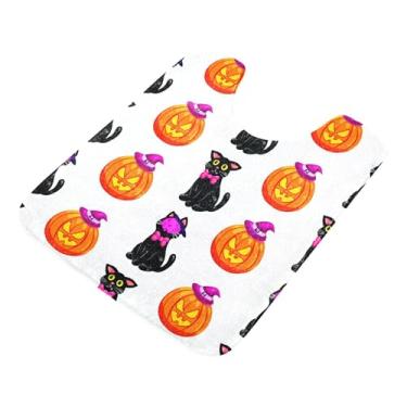 Imagem de Burbuja Tapete de banheiro Pumpkins Cats, tapete de banho absorvente de pelúcia macio, base antiderrapante para piso de banheiro, oval em forma de U