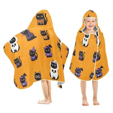 Imagem de Burbuja Toalha de banho com capuz de gatos vestidos para crianças, toalha de praia de pelúcia macia absorvente para meninas e meninos 3-10 anos, 61 x 127 cm