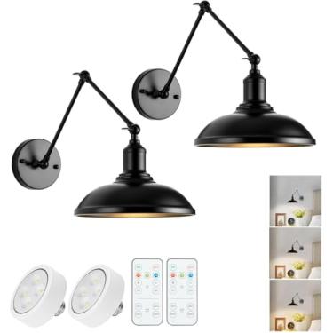 Imagem de Arandela vintage com interruptor, ajustável em 360°, com cabo e plugue, para uso interno, em metal, soquete E27, estilo retrô industrial, luminária de cabeceira giratória para leitura no qua