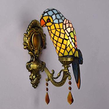 Imagem de Luminária de parede em formato de papagaio, estilo Tiffany vintage, com vitral, 1 lâmpada, para corredor, quarto ou sala de estar, soquete E14 (lâmpada não inclusa).