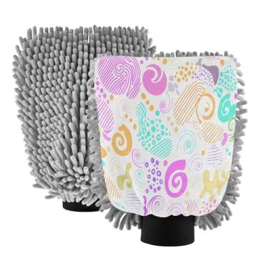 Imagem de STAYTOP Luvas de lavagem de carro coloridas interessantes de vórtice, 2 peças, luvas de microfibra de chenille, sem arranhões, panos de esponja de lavagem ultra absorventes para carros, limpeza