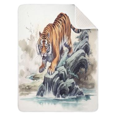 Imagem de xigua Cobertor de bebê tigre de algodão para bebês, cobertor leve e macio para recepção e cobertor para berço, carrinho de bebê, cobertores de berçário, 76 x 101 cm