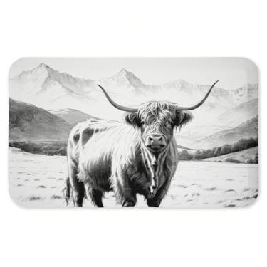 Imagem de Tapete antifadiga Highland Sketch in Mountains, tapete ergonômico acolchoado para cozinha e pé com suporte antiderrapante, tapete confortável ecológico, design de Kim Allen, 76 cm x 45 cm