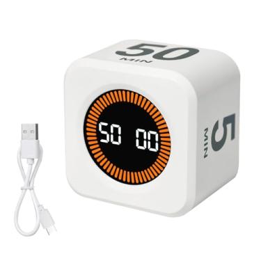 Imagem de Luocute Cubo de Temporizador Visual, Temporizador de Sensor de Gravidade Com Função de Memória de Contagem Regressiva Personalizada, para Cozinhar, Estudo de Trabalho Em Sala de Aula e (Branco)