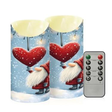 Imagem de Wassud Pacote com 2 velas fofas de gnomo com coração sem chama com controle remoto, velas realistas cintilantes com temporizador, velas decorativas para Natal, casamento, festa, decoração de casa