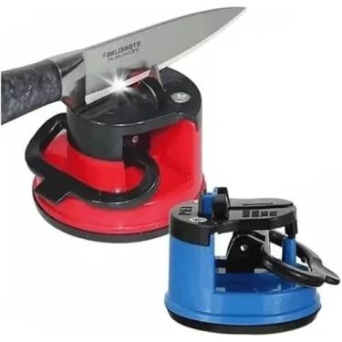 Imagem de Afiador de Facas, Base com Ventosa, Sistema de Afiar com Tungstênio, Aço Carbono e Pedra Cerâmica. Amolador Afiador De Facas Tesouras Canivetes Linha Premium (Vermelho)