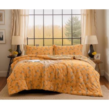 Imagem de SLEEPBELLA Conjunto de edredom Queen de musselina de camada dupla lavada, 100% algodão, estampa de girassol amarelo e azul, macio, respirável (1 edredom, 2 fronhas)