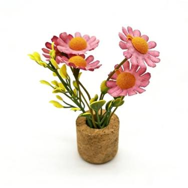 Imagem de Pacote com 1 mini rolha de cortiça com margaridas artificiais – Lindas plantas em vasos artificiais para decoração de casa, mesa de escritório, prateleira, artesanato DIY, jardim de fadas e