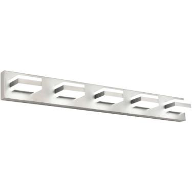 Imagem de SOLFART 5 luzes de banheiro de níquel escovado, luminárias de banheiro sobre espelho luzes de LED para banheiro níquel