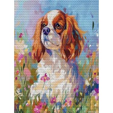 Imagem de Kits de pintura de diamante 5D para adultos iniciantes, kit de arte de diamante Cavalier King Charles Spaniel, faça você mesmo broca redonda completa diamante prados pontos pontos gema kits de arte