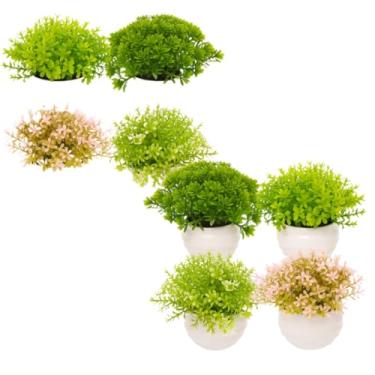 Imagem de Kit Vasinhos Planta Artificial Flores Decorativos Branco DecoraçãO Rack Sala Banheiro Cachepot Flores Artificiais Altamente Decorativo E Esteticamente AgradáVel(8 Unidades Redondo)