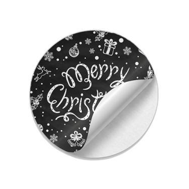 Imagem de Autocolantes Adesivos Redondos Natalinos 25 Unidades Estampa Feliz Natal Quadro Negro - Tamanho 30x30cm