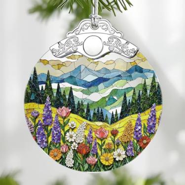 Imagem de Ornamento de vitral de flores silvestres da montanha, enfeites de Natal – enfeite de árvore de Natal, decoração de férias, enfeites de meia de Natal, ideia de presente, presentes para amante da
